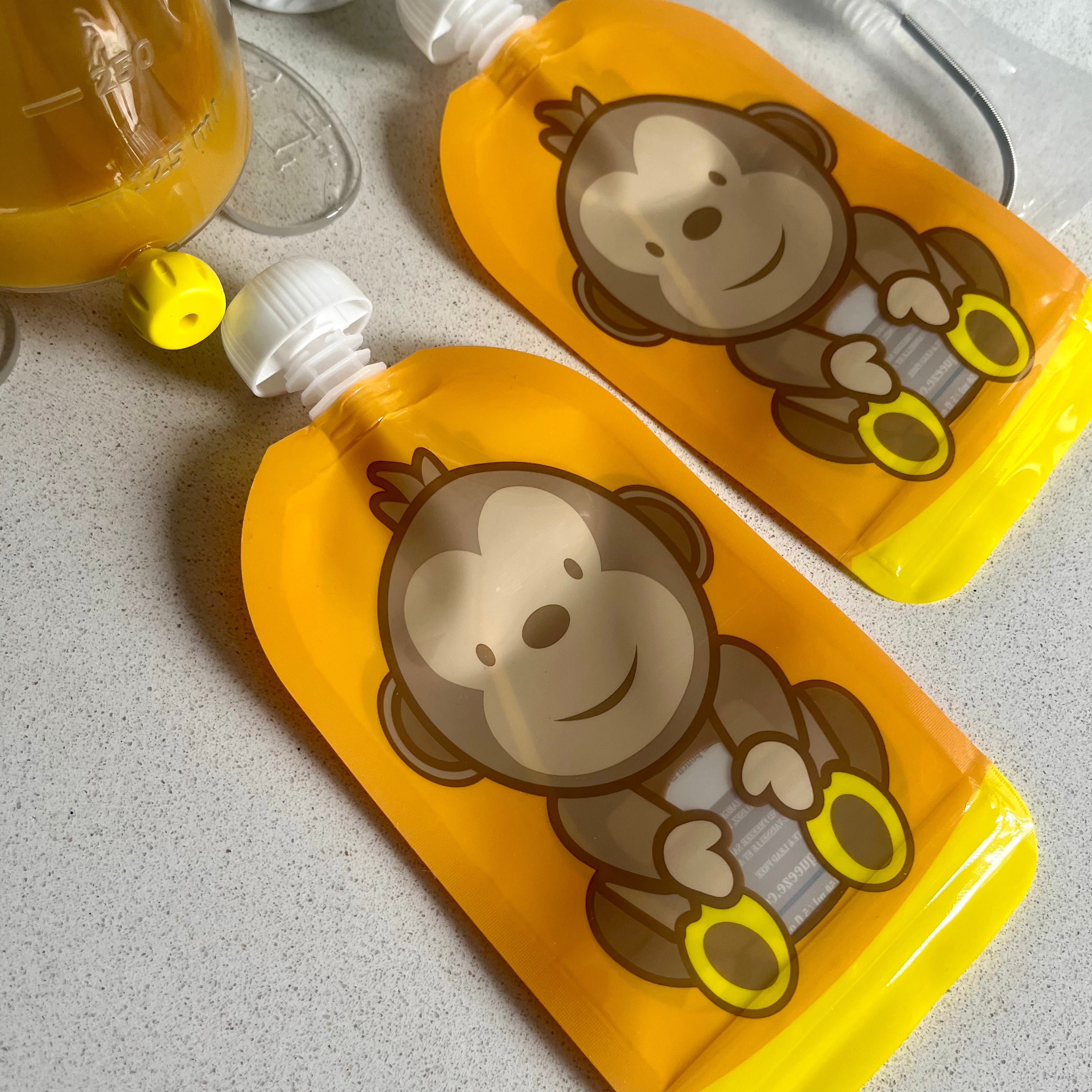 Reusable Monkey Design 150ml Zip Pouches with Bottom Opening (6-Pack)