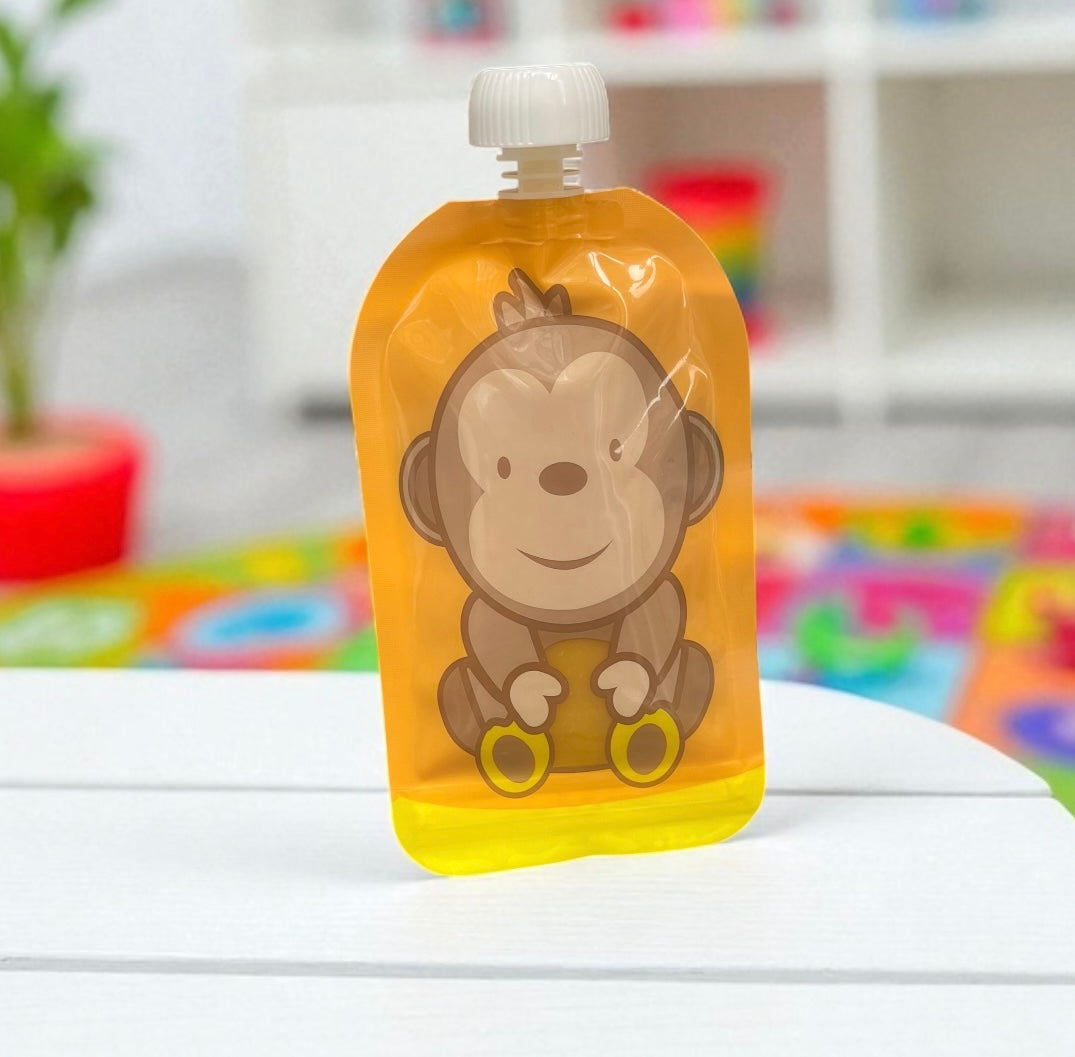 Reusable Monkey Design 150ml Zip Pouches with Bottom Opening (6-Pack)