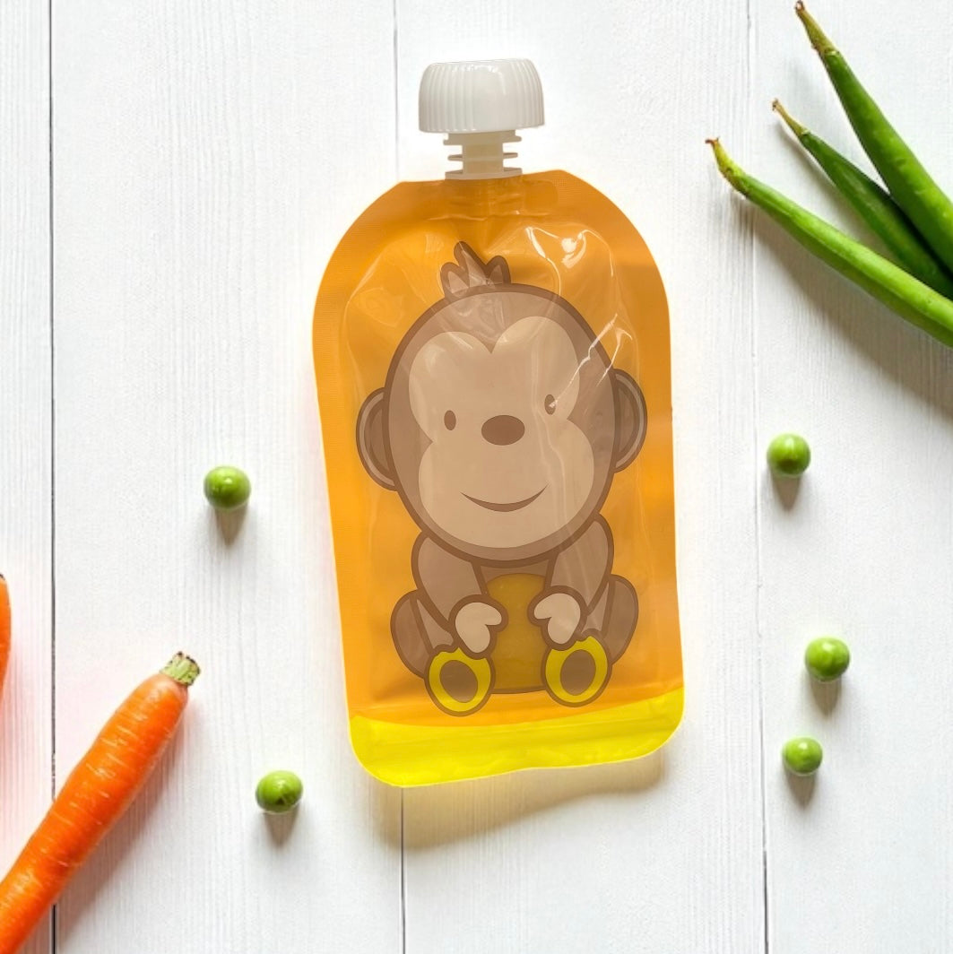 Reusable Monkey Design 150ml Zip Pouches with Bottom Opening (6-Pack)