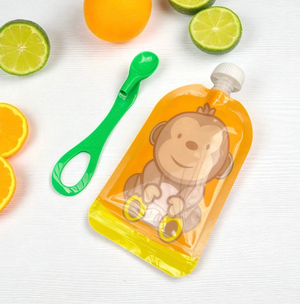 Reusable Monkey Design 150ml Zip Pouches with Bottom Opening (6-Pack)