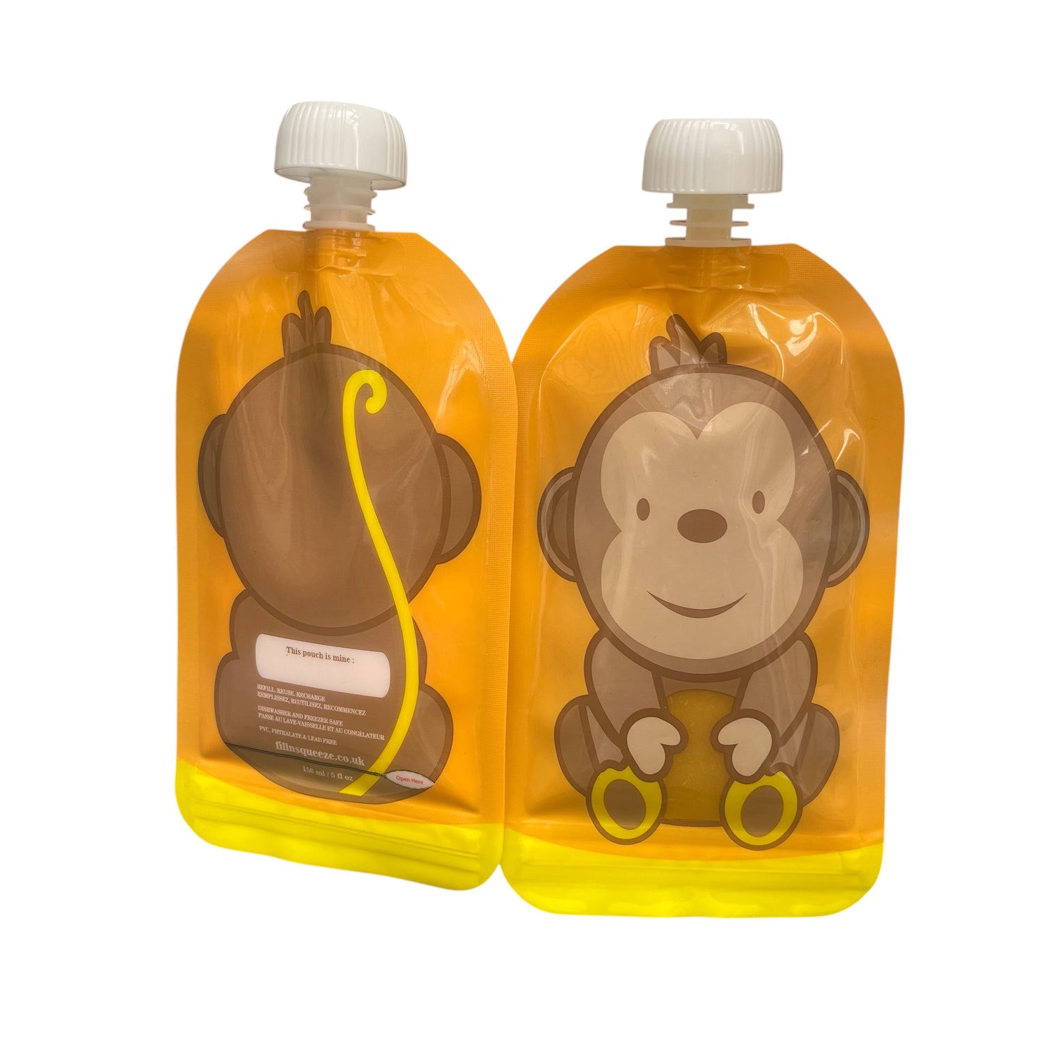 Reusable Monkey Design 150ml Zip Pouches with Bottom Opening (6-Pack)