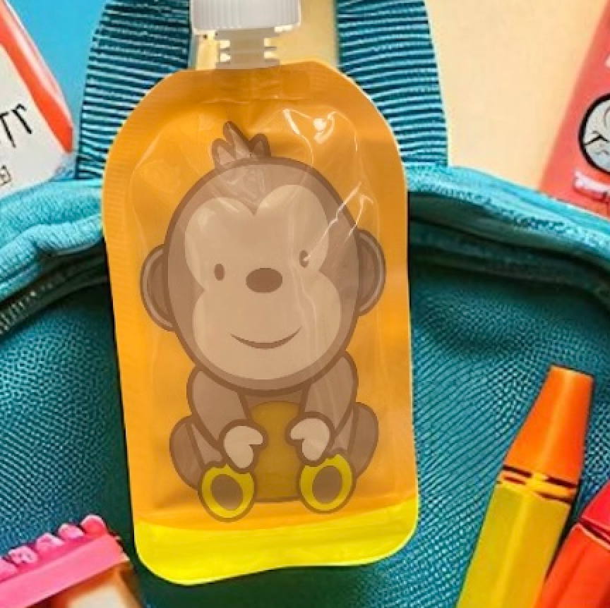 Reusable Monkey Design 150ml Zip Pouches with Bottom Opening (6-Pack)