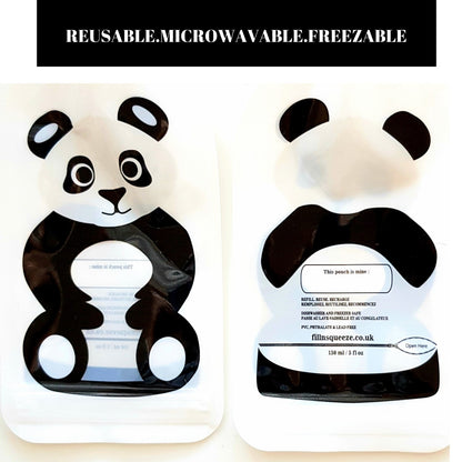 Reusable Panda Design 150ml Zip Pouches with Bottom Opening (6-Pack)