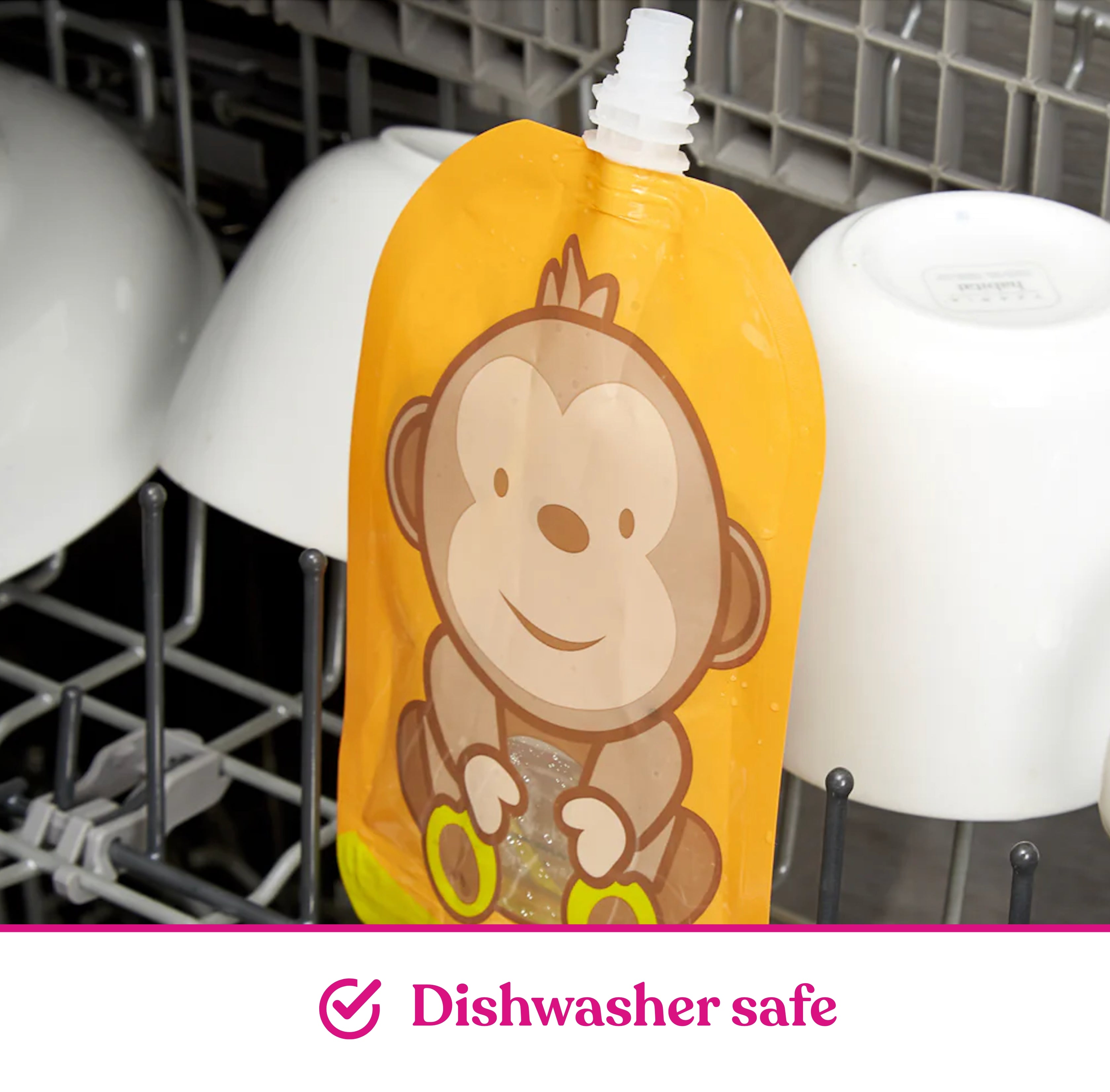 Reusable Monkey Design 150ml Zip Pouches with Bottom Opening (6-Pack)