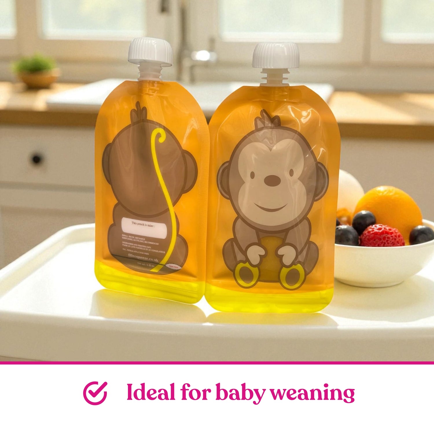 Reusable Monkey Design 150ml Zip Pouches with Bottom Opening (6-Pack)