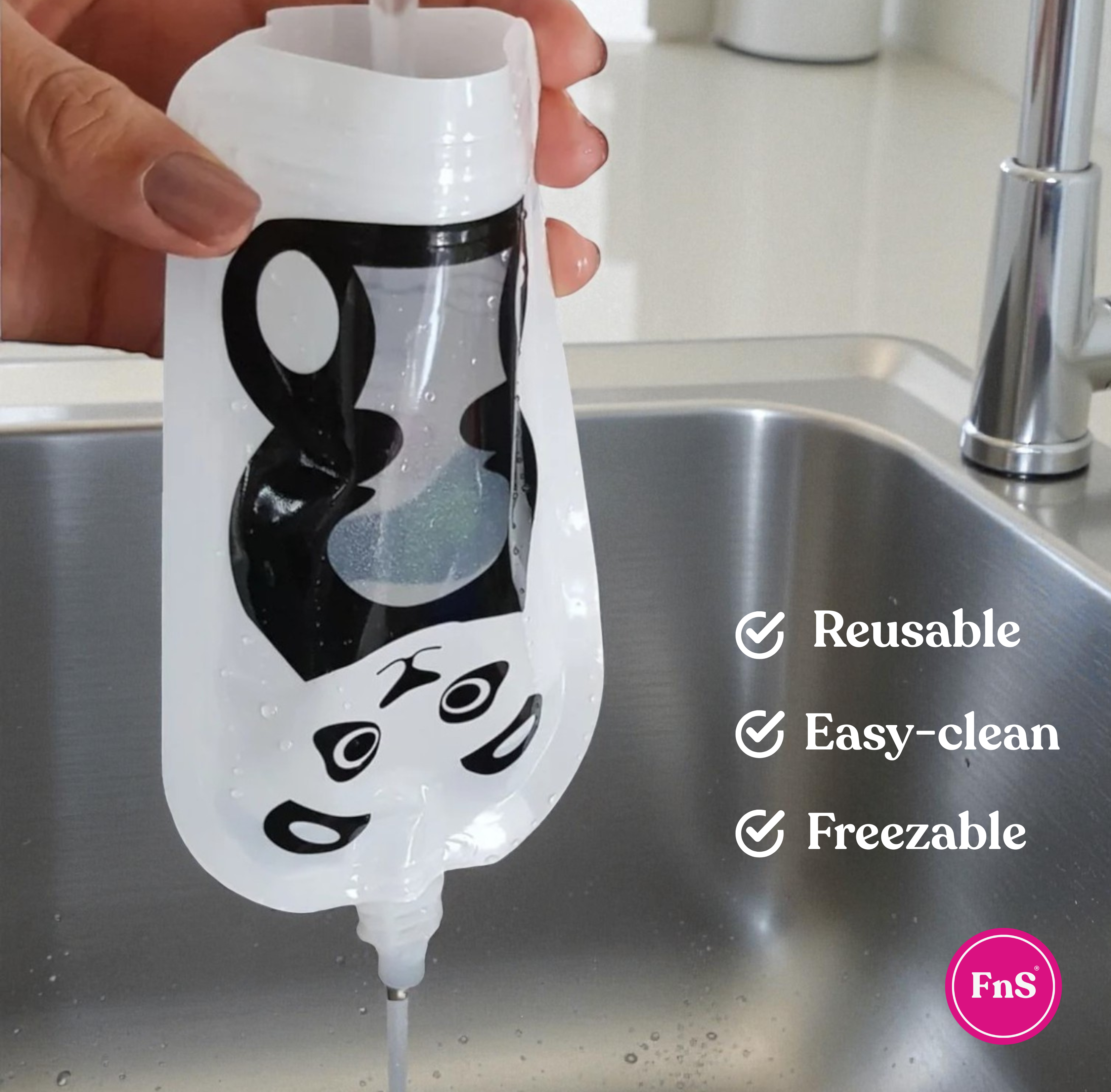 Reusable Panda Design 150ml Zip Pouches with Bottom Opening (6-Pack)