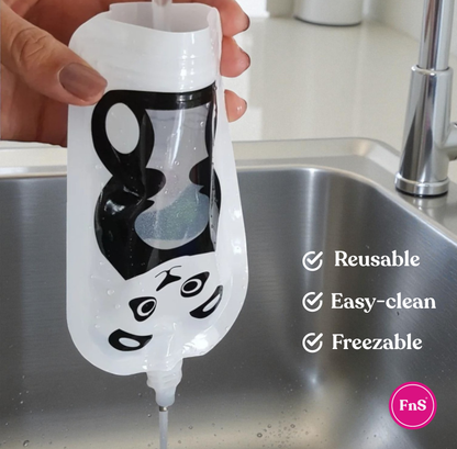 Reusable Panda Design 150ml Zip Pouches with Bottom Opening (6-Pack)