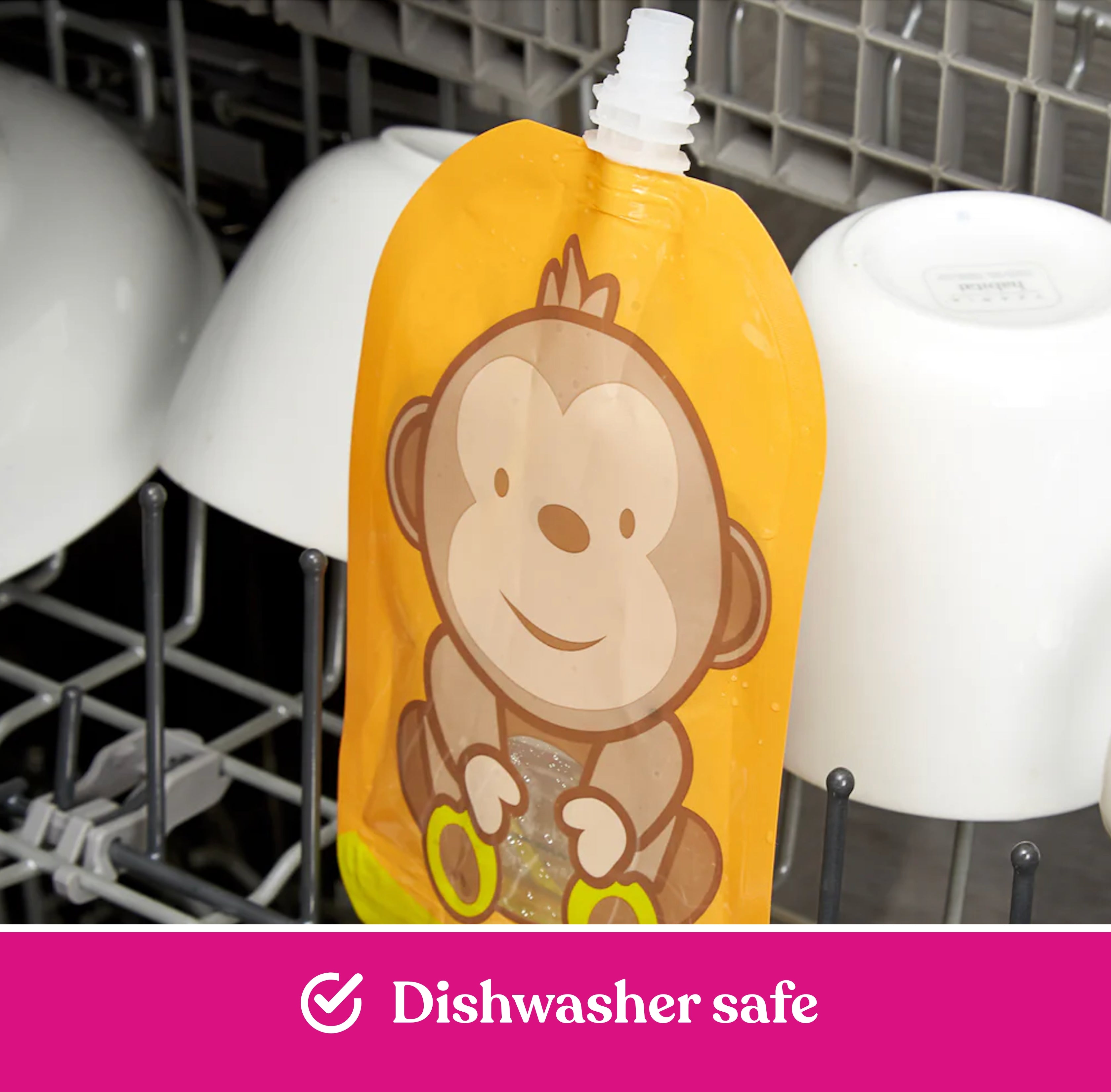 Reusable Monkey Design 150ml Zip Pouches with Bottom Opening (6-Pack)