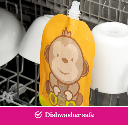 Reusable Monkey Design 150ml Zip Pouches with Bottom Opening (6-Pack)