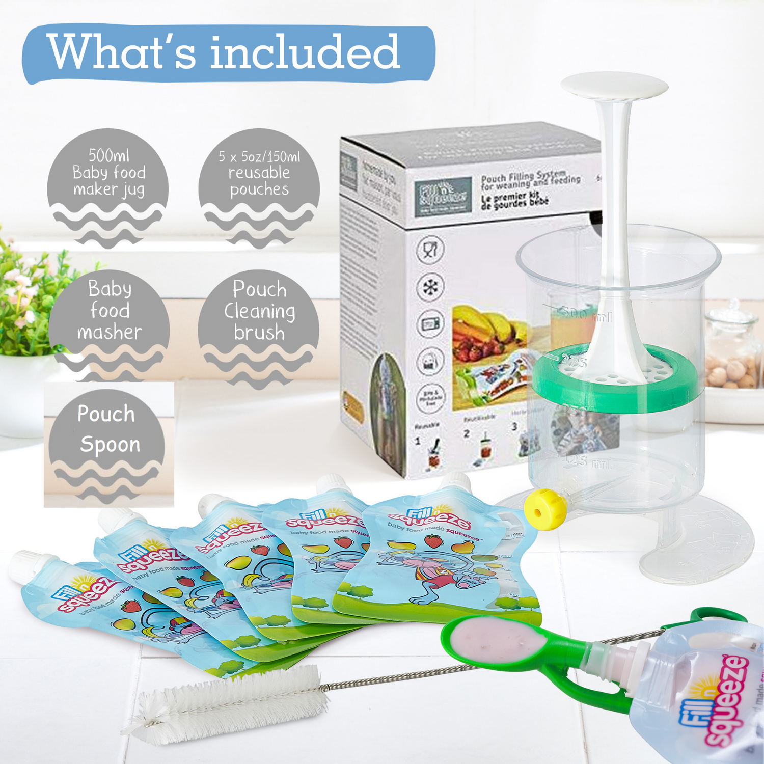 Food Pouch Maker Kit with Reusable Pouches &amp; Pouch Spoon