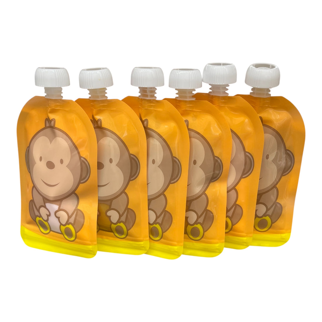 Reusable Monkey Design 150ml Zip Pouches with Bottom Opening (6-Pack)