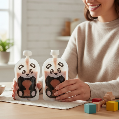 Reusable Panda Design 150ml Zip Pouches with Bottom Opening (6-Pack)