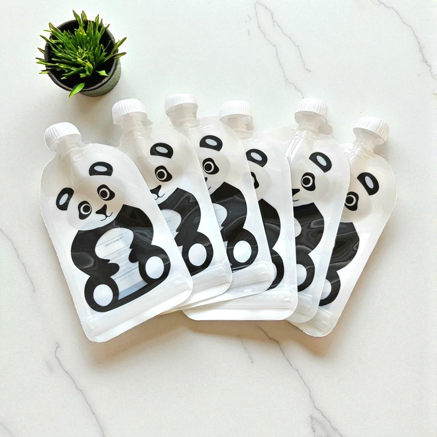 Reusable Panda Design 150ml Zip Pouches with Bottom Opening (6-Pack)