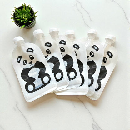 Reusable Panda Design 150ml Zip Pouches with Bottom Opening (6-Pack)