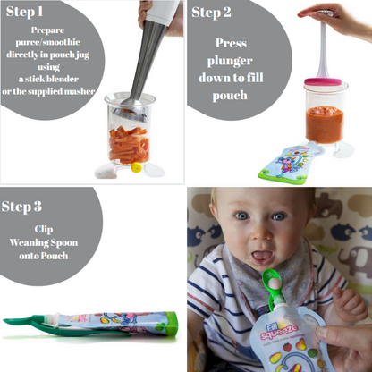 Food Pouch Maker Kit with Reusable Pouches &amp; Pouch Spoon